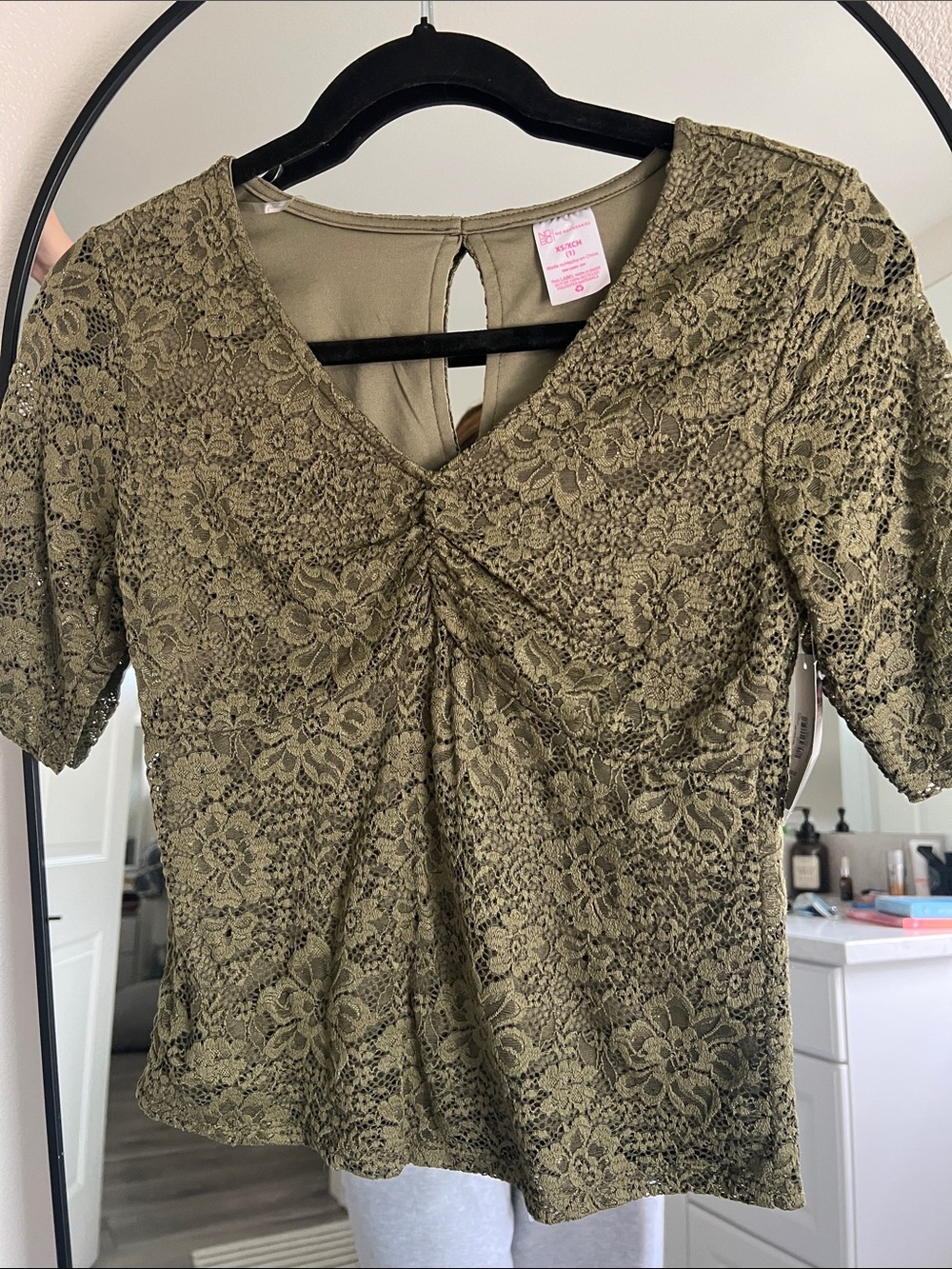Olive Lace Twist-Front Women's Top